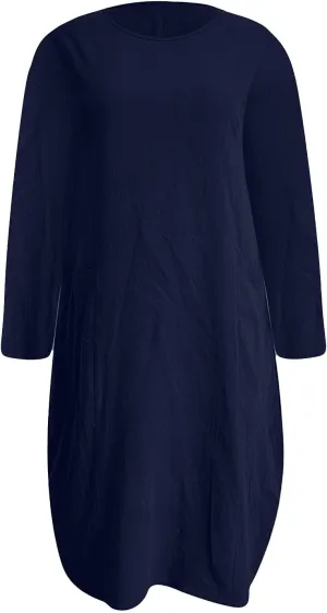 Dresses for Women 2024,Summer Casual Loose Long Top Crewneck 3/4 Sleeve Solid Lightweight Plus Size Dress with Pocket