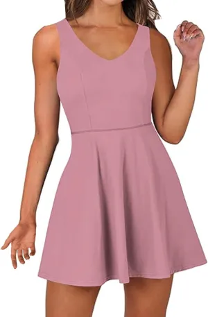 Dresses for Women 2025 Summer Tank Mini Dresses Sleeveless V Neck Slim Dress Flared A-line Swing Cocktail Dress
