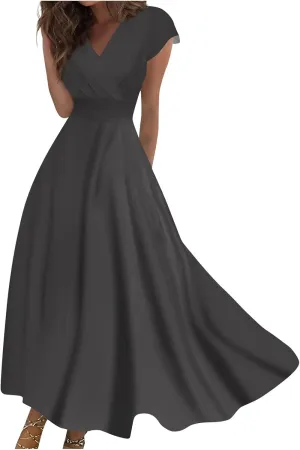 Dresses Women Summer Maxi Dress Short Sleeve Womens Summer Dresses for Island Vacation Smocked