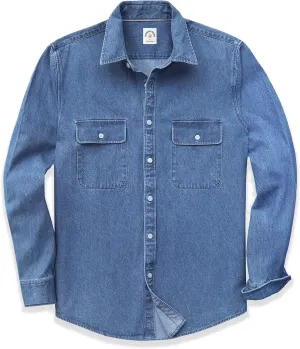Dubinik Denim Shirt Men Mens Denim Shirts Long Sleeve Mens Denim Button Down Shirt Cotton Regular Fit Casual Work Shirts