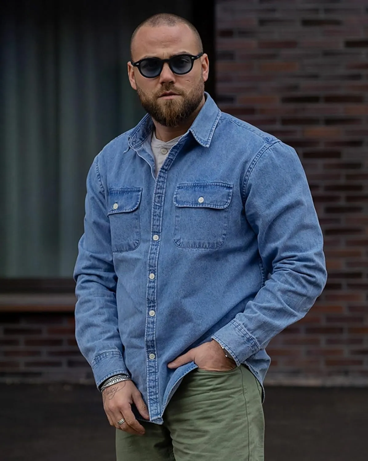 Dubinik Denim Shirt Men Mens Denim Shirts Long Sleeve Mens Denim Button Down Shirt Cotton Regular Fit Casual Work Shirts