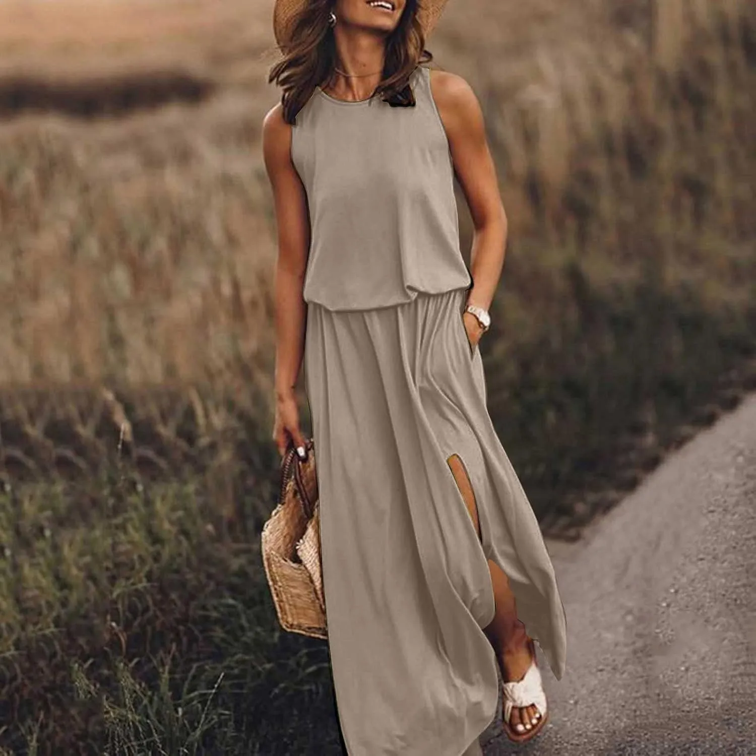 Elegant Sleeveless Maxi Dress for Women 2025 Sexy Flowy Long Dresses Perfect for Summer, Beach, and Resort Wear