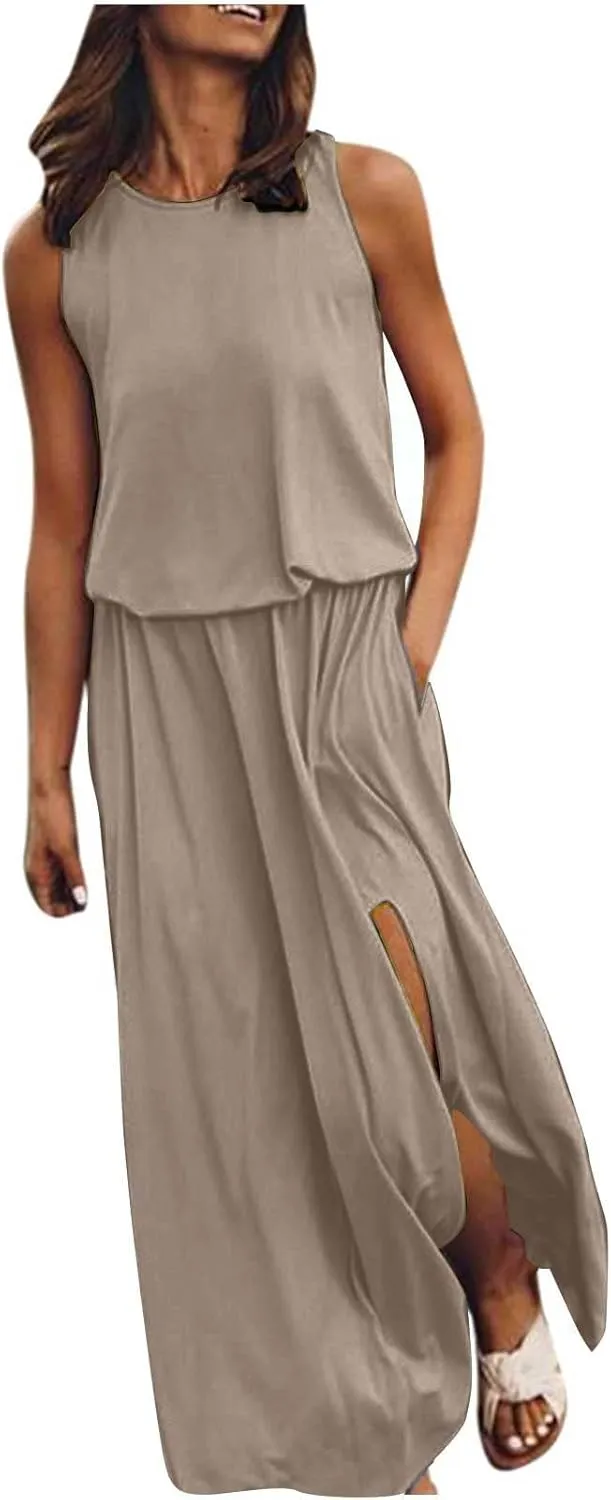 Elegant Sleeveless Maxi Dress for Women 2025 Sexy Flowy Long Dresses Perfect for Summer, Beach, and Resort Wear