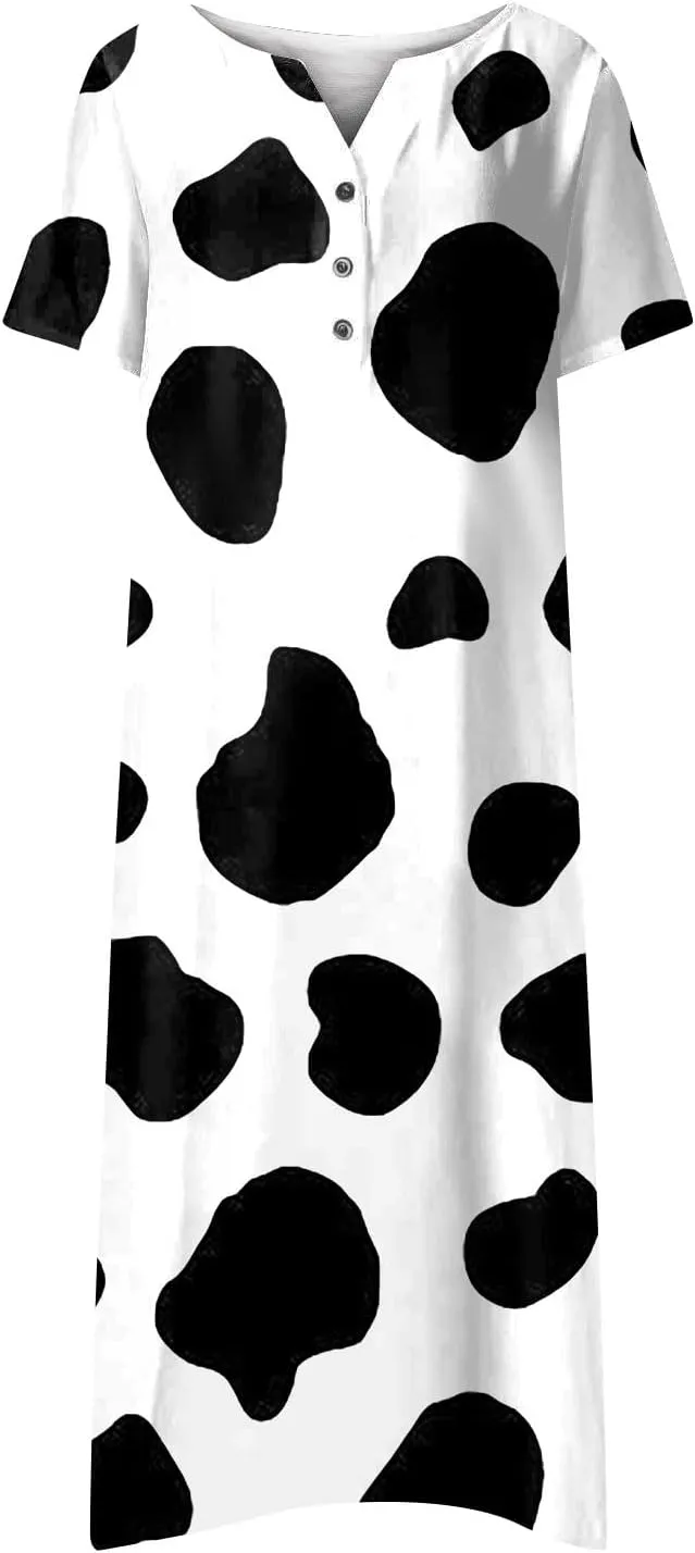 fartey Womens 2024 Summer Dress Casual Crewneck Tshirt Dresses Floral Print Short Sleeve Boho Dress Beach Vacation Outfits