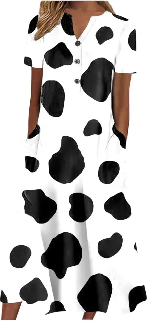 fartey Womens 2024 Summer Dress Casual Crewneck Tshirt Dresses Floral Print Short Sleeve Boho Dress Beach Vacation Outfits
