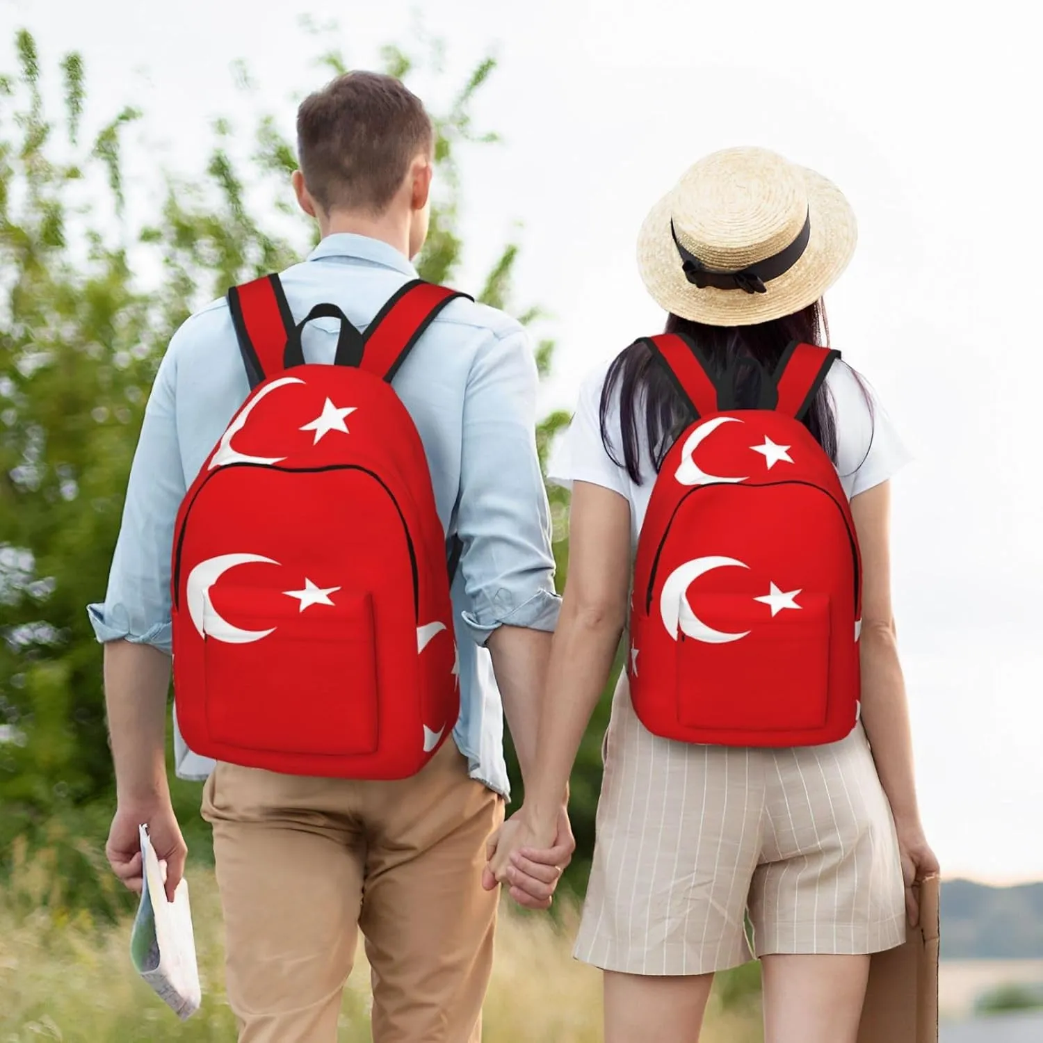 Flag Of Turkey Print Vintage Canvas Backpack Casual Trendy Laptop Backpack For Men Women Hiking, Office