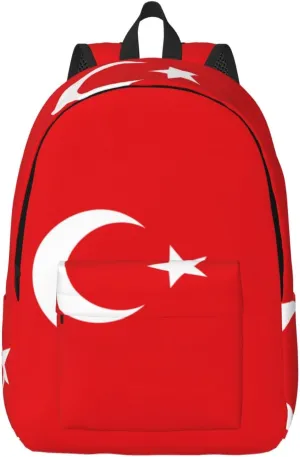 Flag Of Turkey Print Vintage Canvas Backpack Casual Trendy Laptop Backpack For Men Women Hiking, Office