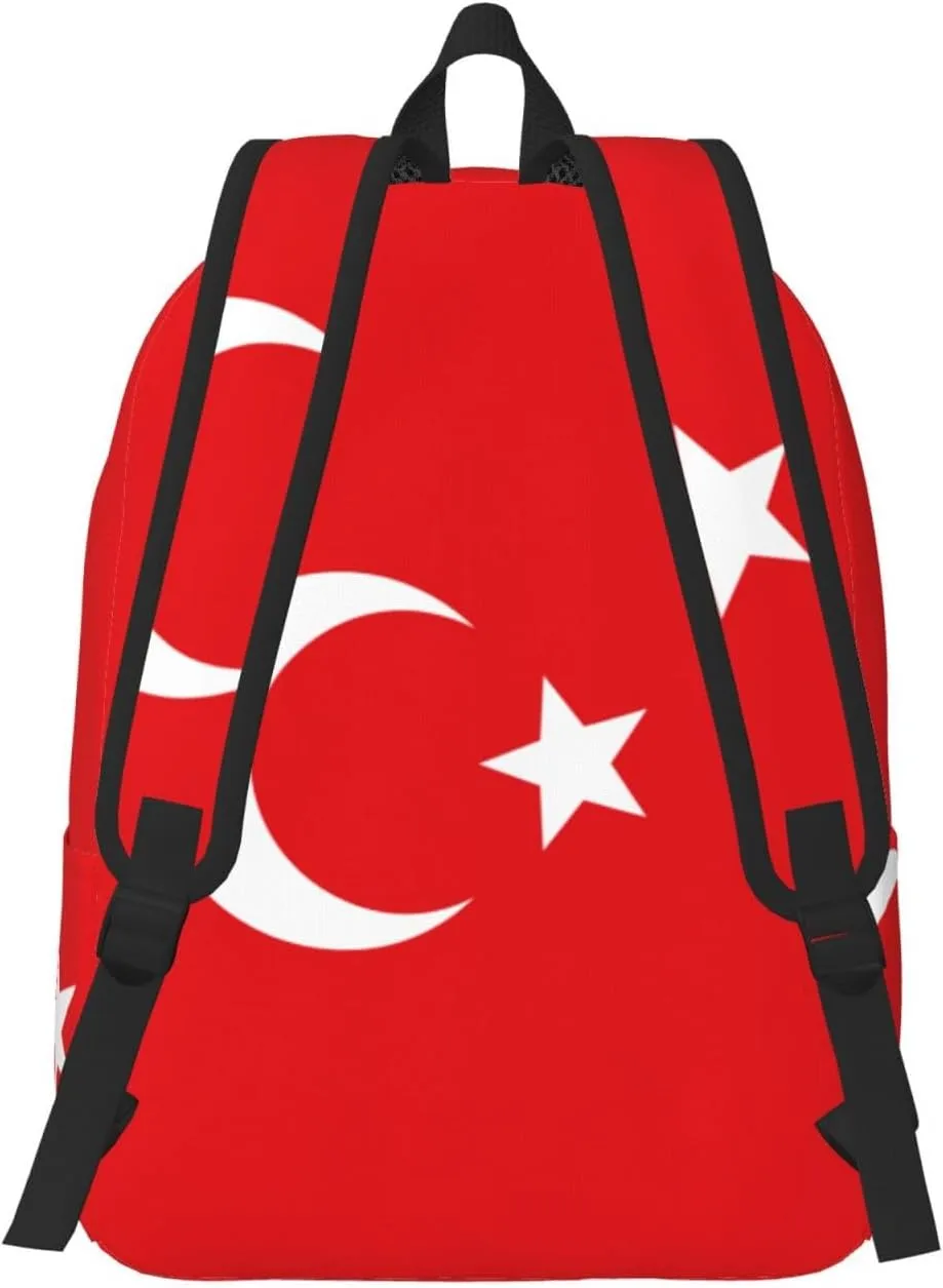 Flag Of Turkey Print Vintage Canvas Backpack Casual Trendy Laptop Backpack For Men Women Hiking, Office