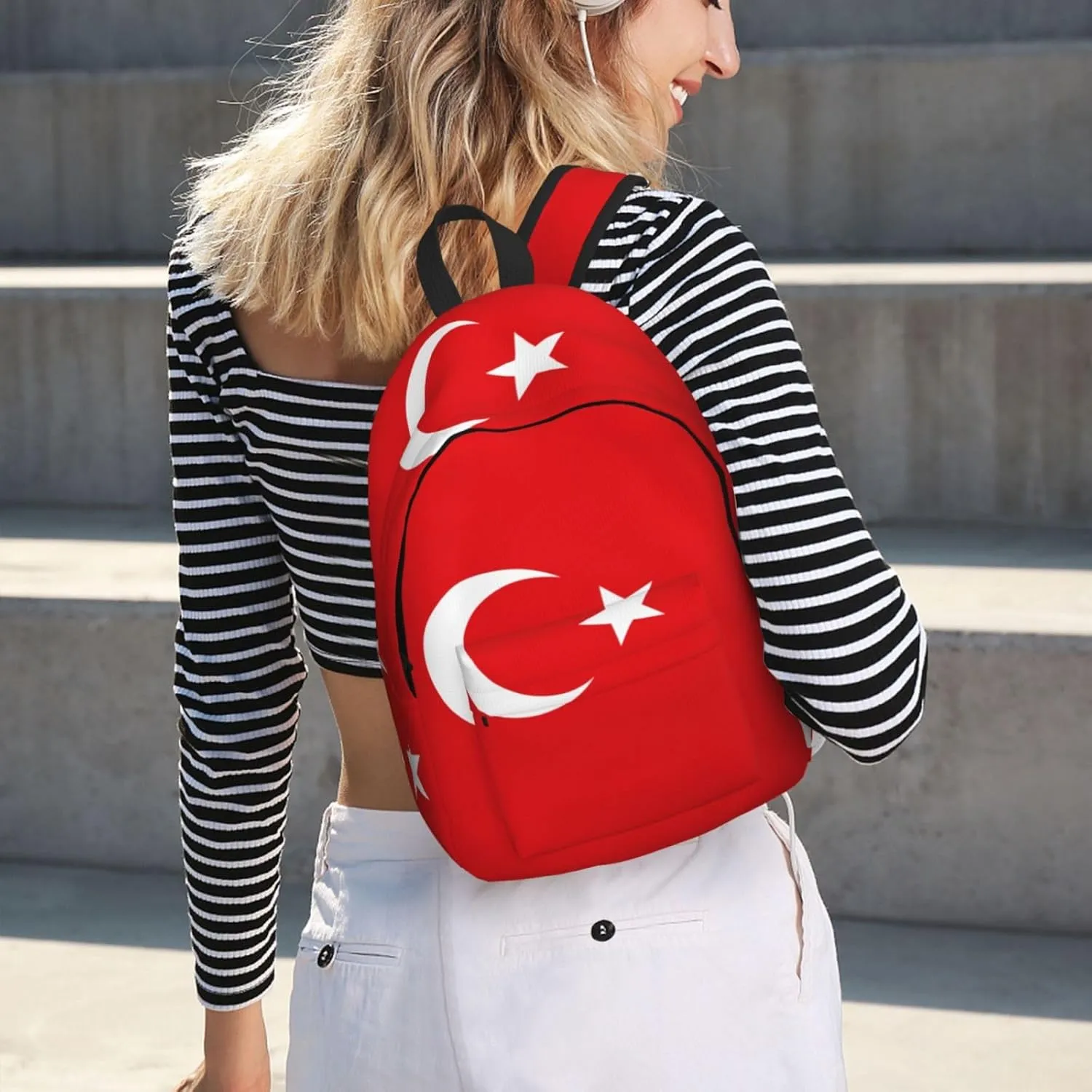 Flag Of Turkey Print Vintage Canvas Backpack Casual Trendy Laptop Backpack For Men Women Hiking, Office