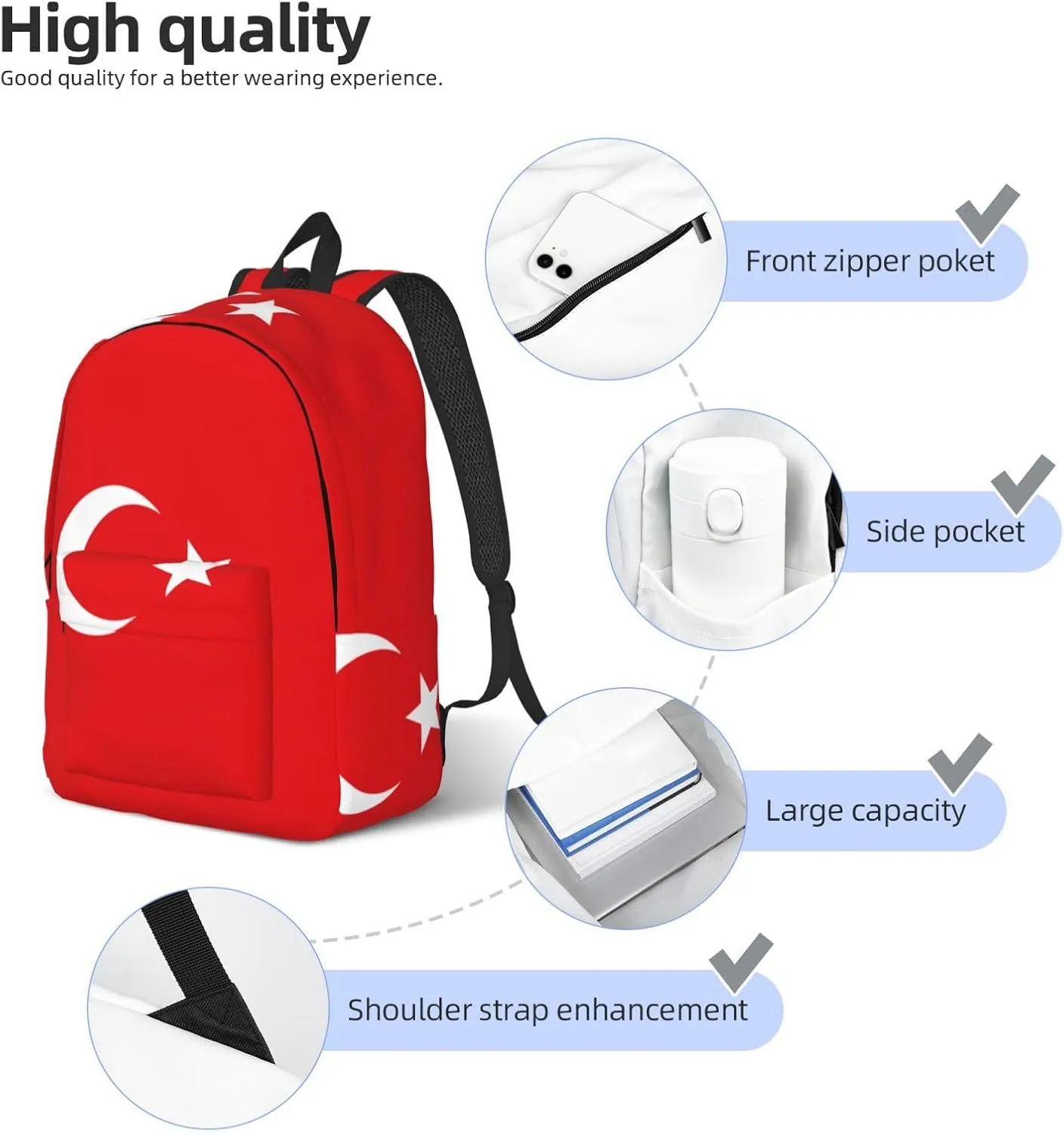 Flag Of Turkey Print Vintage Canvas Backpack Casual Trendy Laptop Backpack For Men Women Hiking, Office