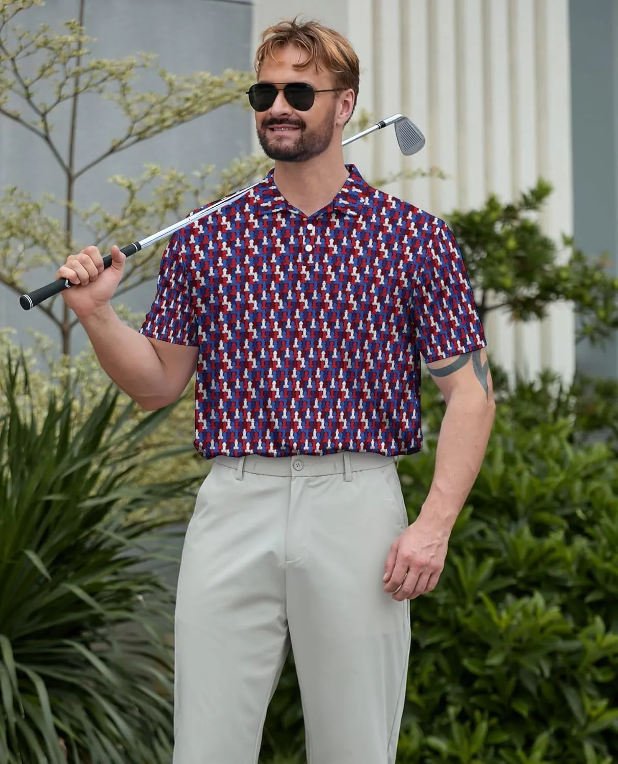 Funny Polo Shirt for Men Fashion Print Short Sleeve Golf Polos Shirts Quick Dry Performance Summer Shirt Golf Outfits