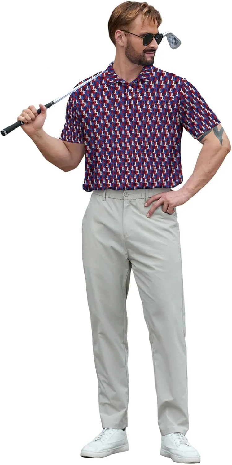 Funny Polo Shirt for Men Fashion Print Short Sleeve Golf Polos Shirts Quick Dry Performance Summer Shirt Golf Outfits