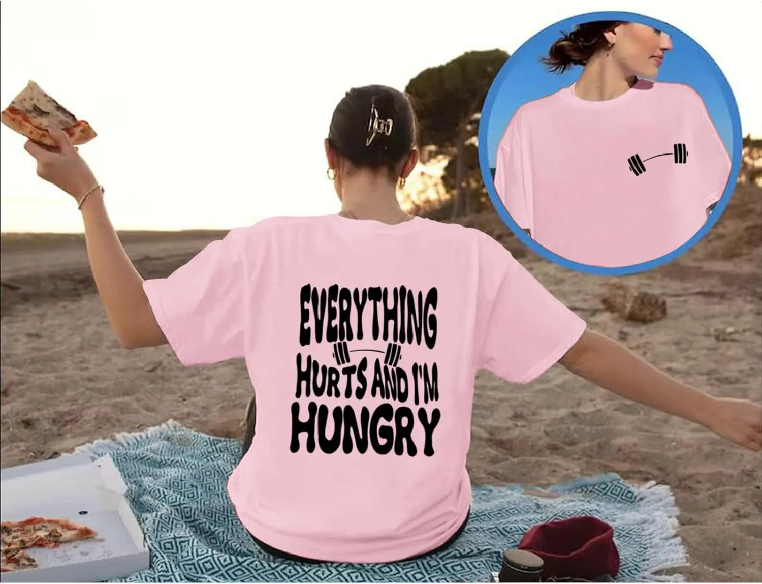 Funny Workout Gym Shirts Women Oversized Weightlifting Graphic Tshirt Everything Hurts and I'm Hungry Tee Tops