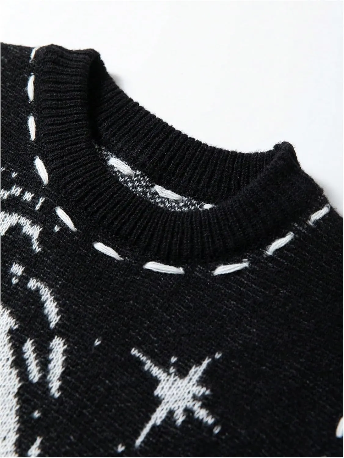 GORGLITTER Men's Graphic Pattern Distressed Raw Trim Sweater Vest Sleeveless Crewneck Knit Top