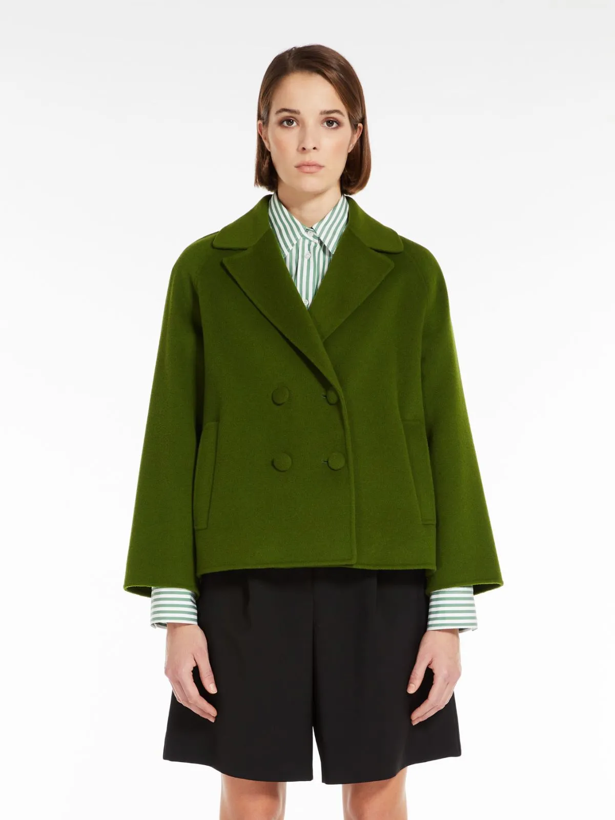 green double-breasted jacket