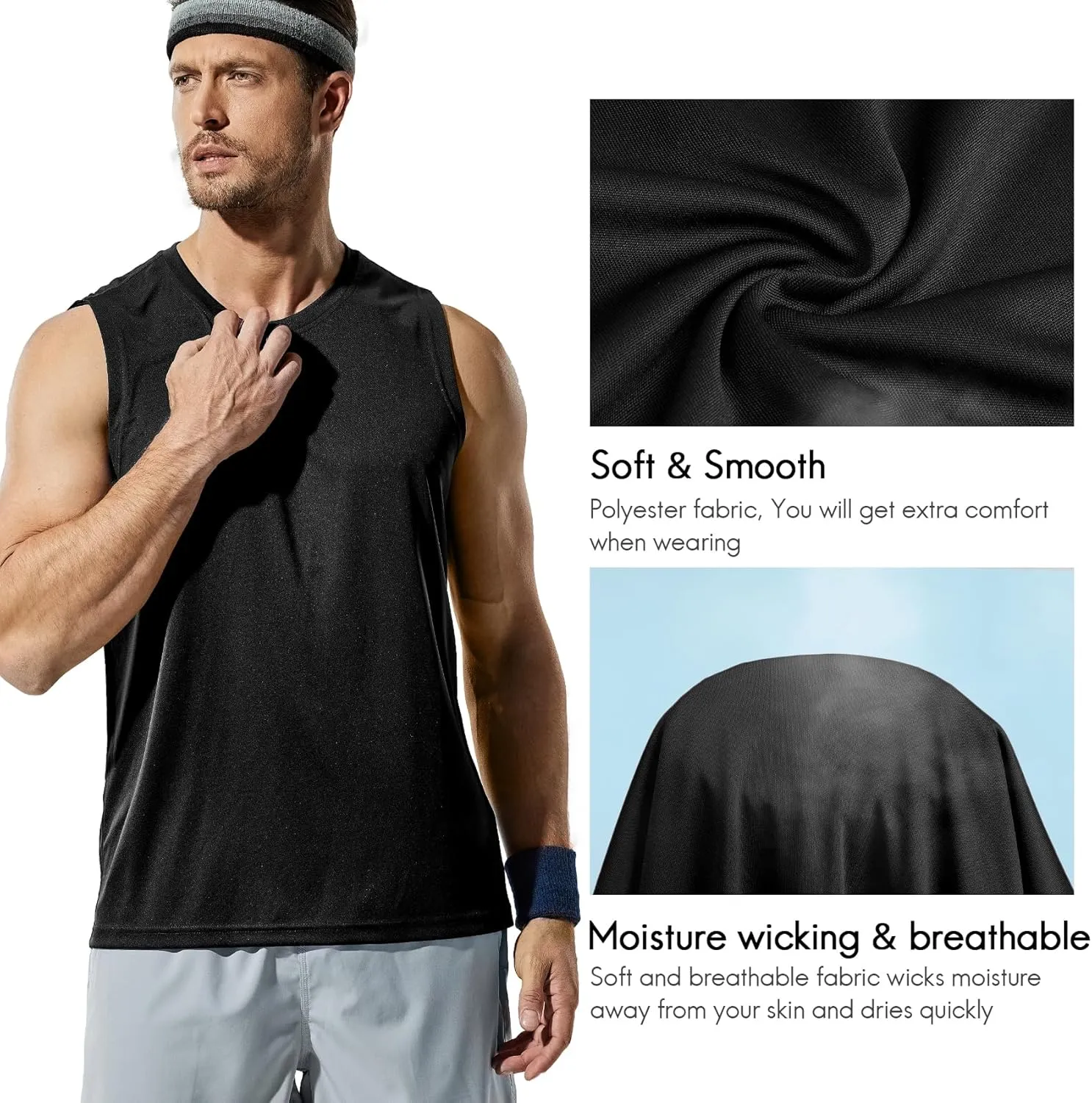 Haimont Men's Workout Tank Top Dry Fit UPF 50 Sleeveless Muscle Tee Shirts for Swim, Running, Hiking, Beach