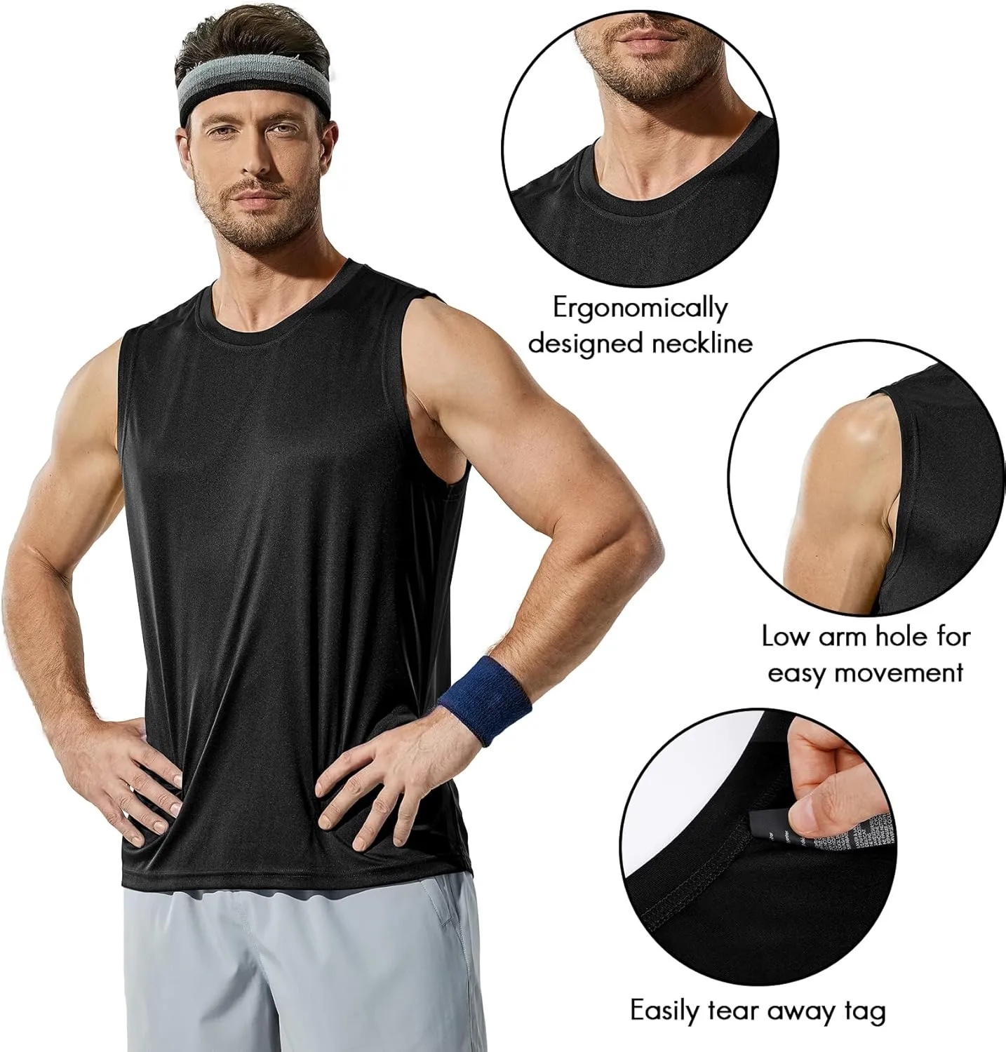 Haimont Men's Workout Tank Top Dry Fit UPF 50 Sleeveless Muscle Tee Shirts for Swim, Running, Hiking, Beach