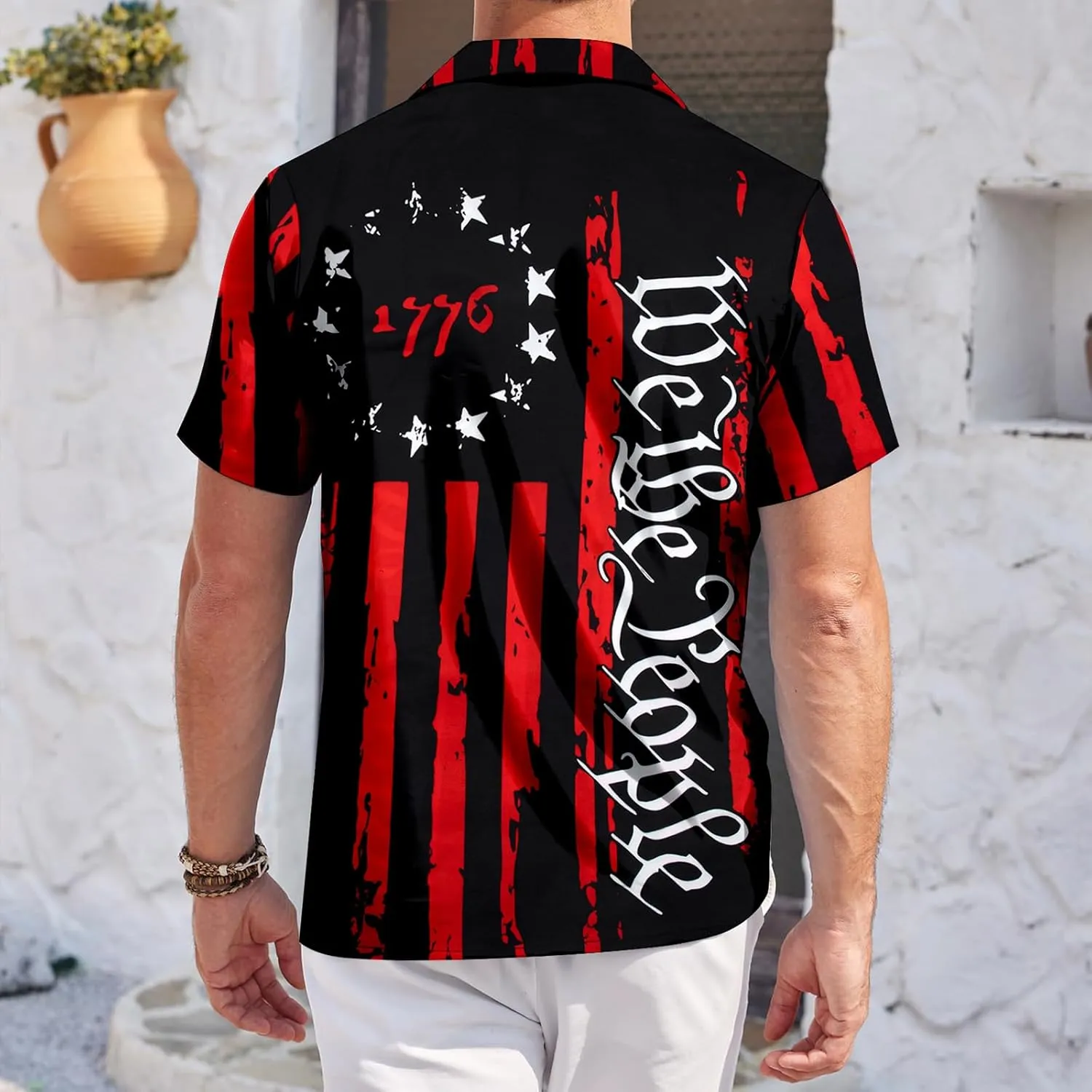 Hawaiian Shirt for Men We The People American 1776 Shirts American Flag Patriotic Memorial Day Button Up Tops