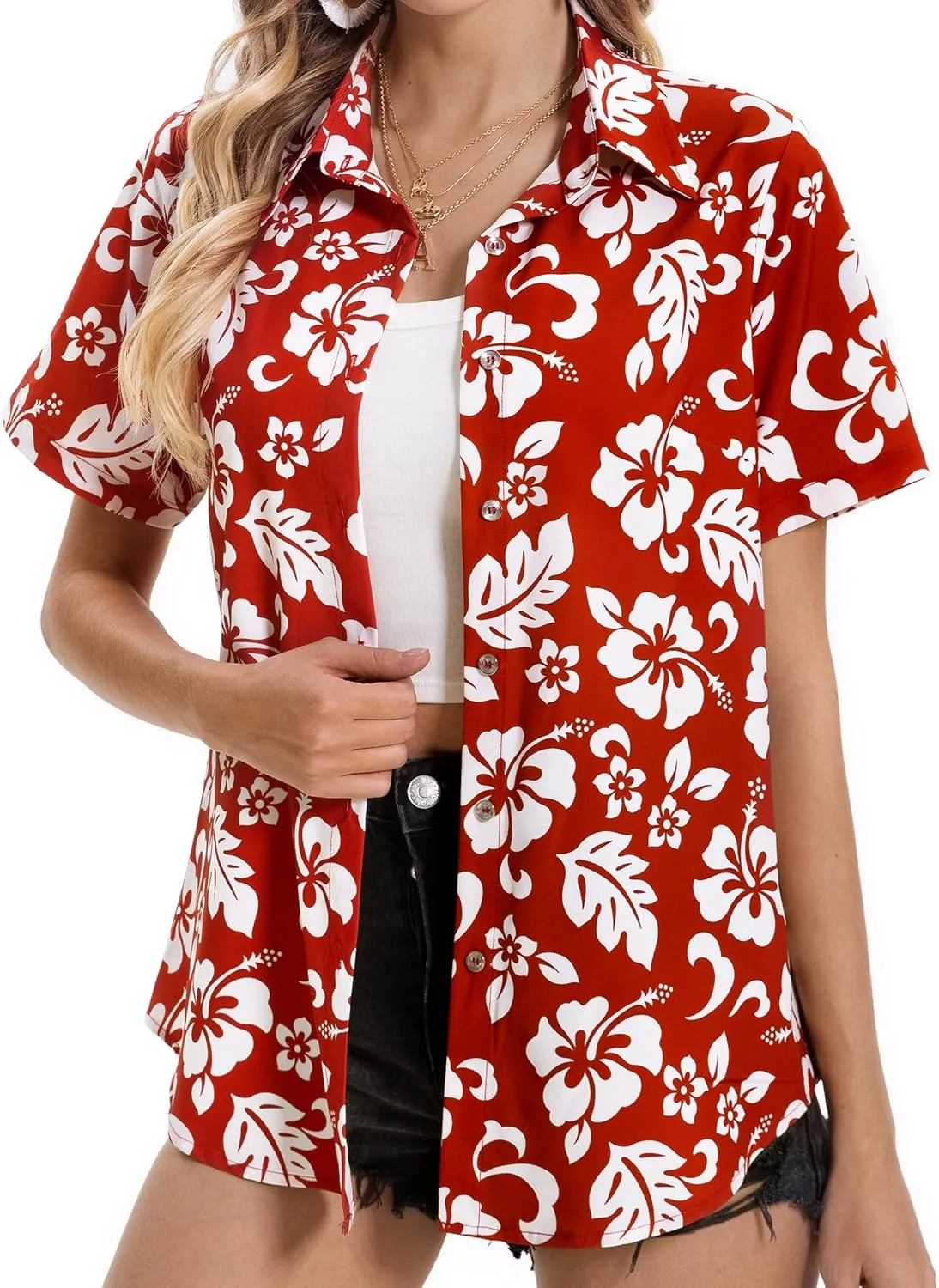 Hawaiian Shirts for Women Tropical Shirt Summer Beach Hawaii Button Down Short Sleeve Blouses Floral Tops Hawaii Outfits 2025