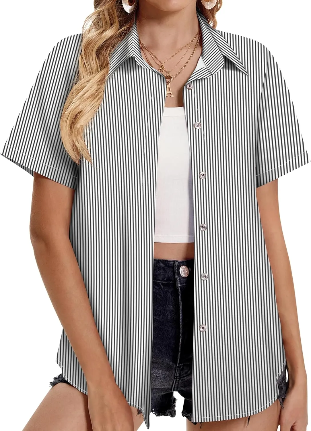Hawaiian Shirts for Women Tropical Shirt Summer Beach Hawaii Button Down Short Sleeve Blouses Floral Tops Hawaii Outfits 2025