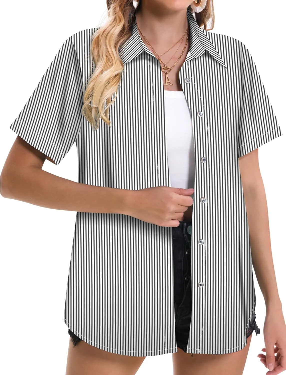 Hawaiian Shirts for Women Tropical Shirt Summer Beach Hawaii Button Down Short Sleeve Blouses Floral Tops Hawaii Outfits 2025