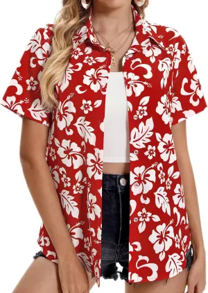 Hawaiian Shirts for Women Tropical Shirt Summer Beach Hawaii Button Down Short Sleeve Blouses Floral Tops Hawaii Outfits 2025