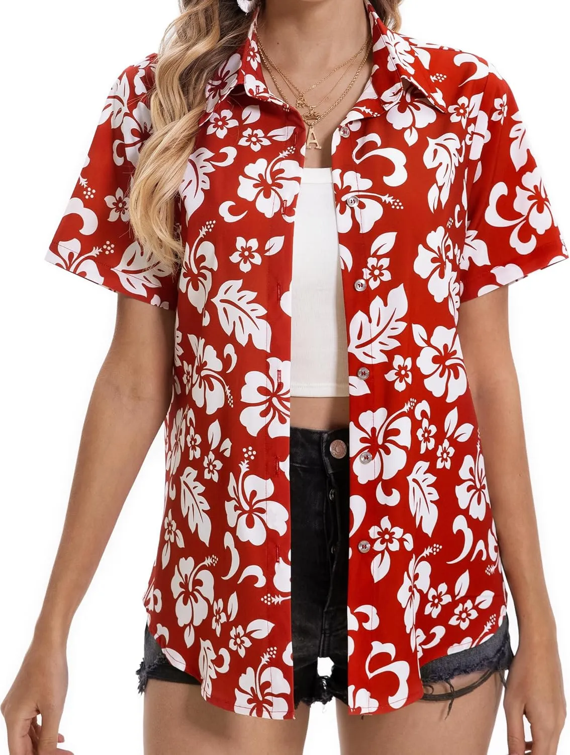 Hawaiian Shirts for Women Tropical Shirt Summer Beach Hawaii Button Down Short Sleeve Blouses Floral Tops Hawaii Outfits 2025