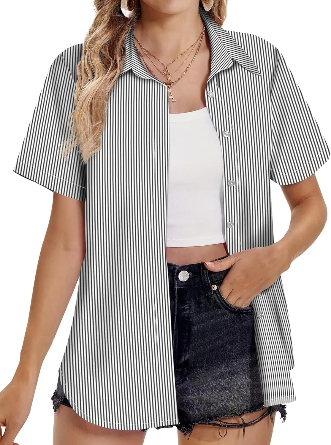 Hawaiian Shirts for Women Tropical Shirt Summer Beach Hawaii Button Down Short Sleeve Blouses Floral Tops Hawaii Outfits 2025