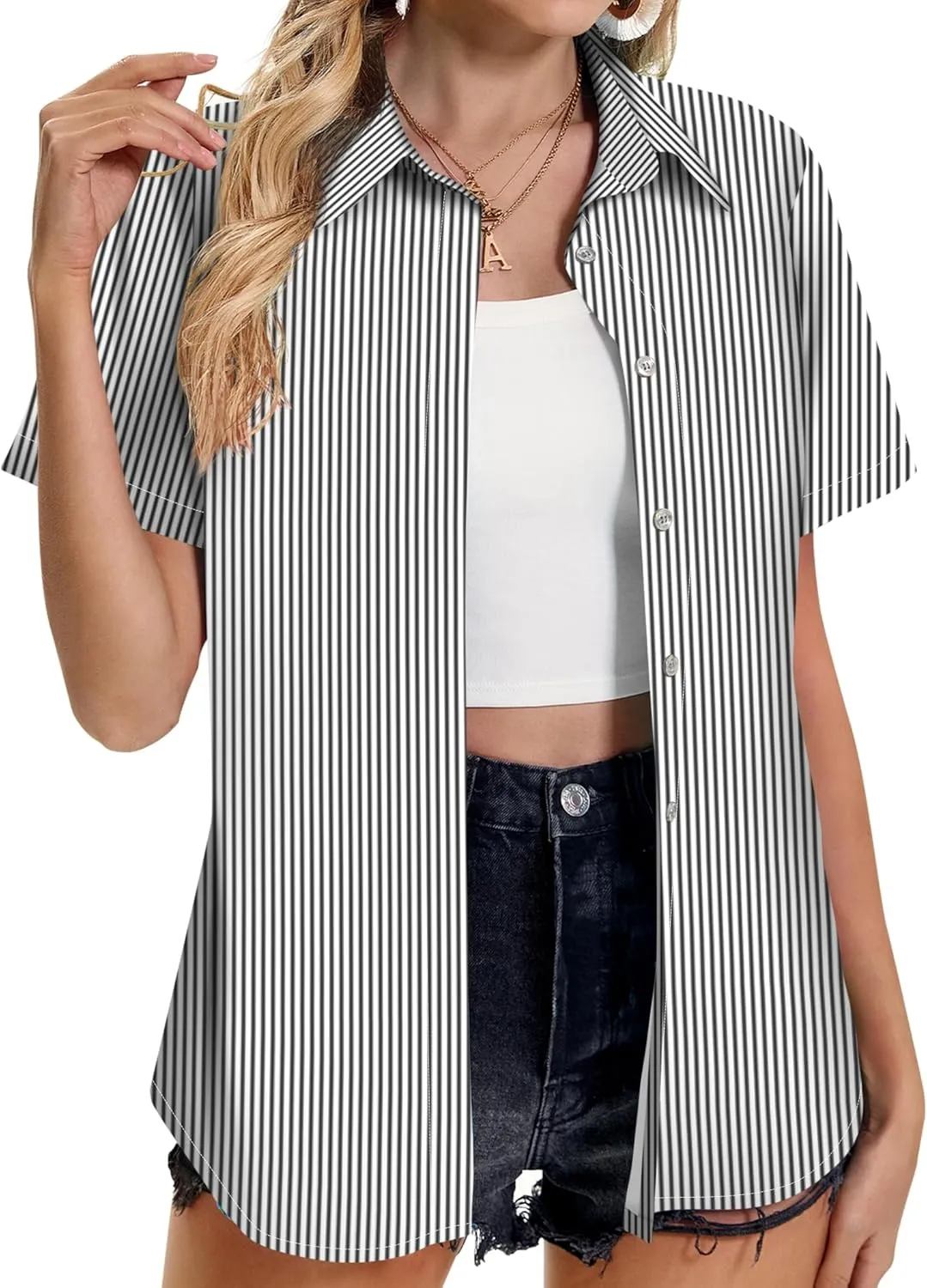 Hawaiian Shirts for Women Tropical Shirt Summer Beach Hawaii Button Down Short Sleeve Blouses Floral Tops Hawaii Outfits 2025