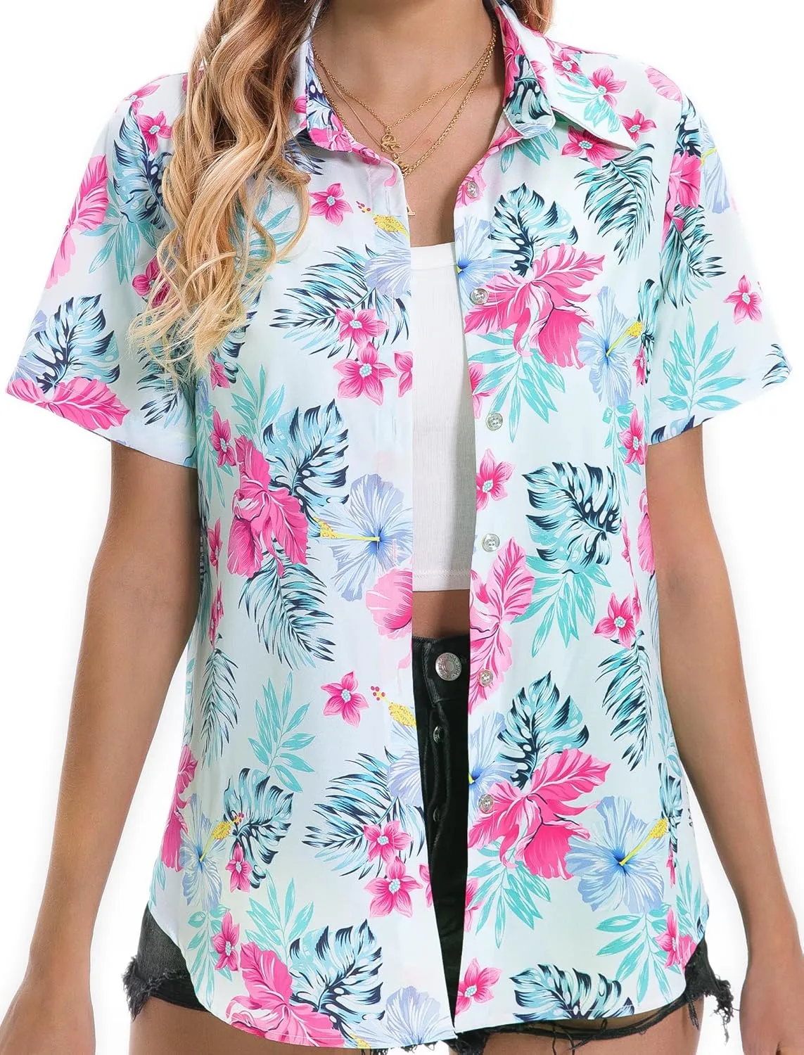 Hawaiian Shirts for Women Tropical Shirt Summer Beach Hawaii Button Down Short Sleeve Blouses Floral Tops Hawaii Outfits 2025