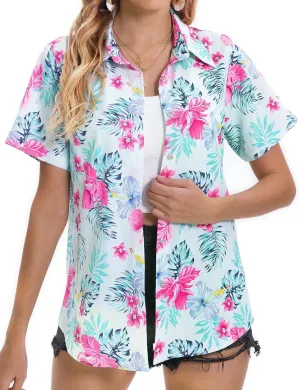 Hawaiian Shirts for Women Tropical Shirt Summer Beach Hawaii Button Down Short Sleeve Blouses Floral Tops Hawaii Outfits 2025