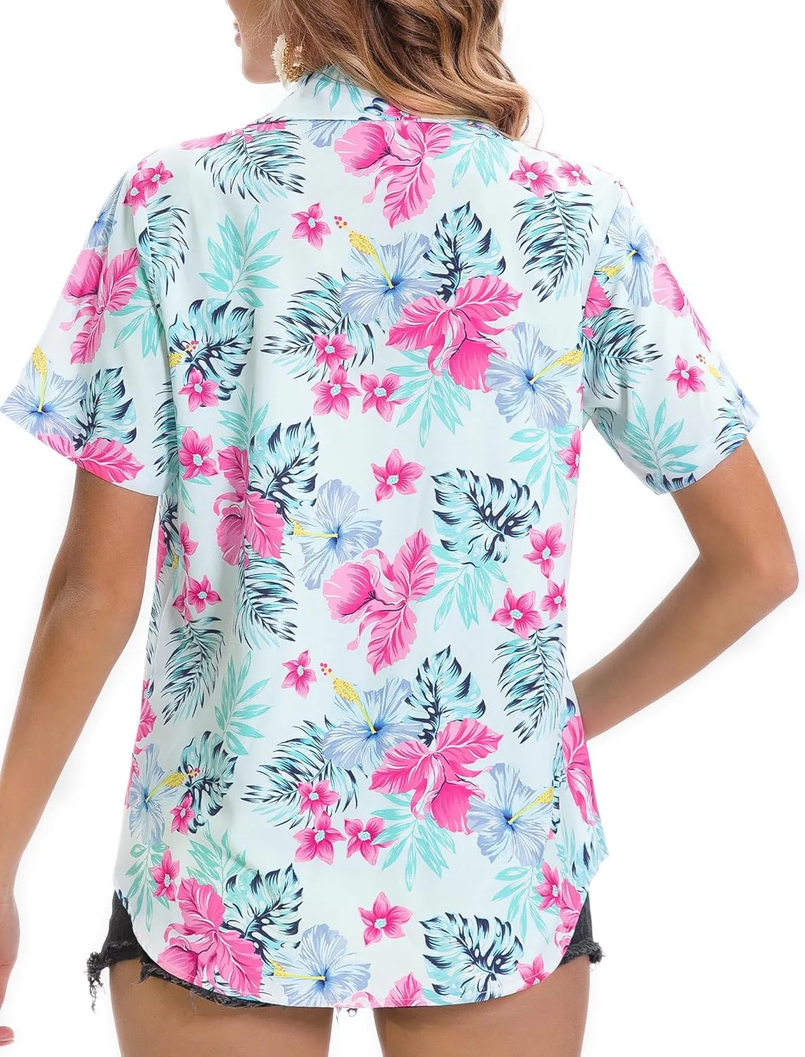 Hawaiian Shirts for Women Tropical Shirt Summer Beach Hawaii Button Down Short Sleeve Blouses Floral Tops Hawaii Outfits 2025