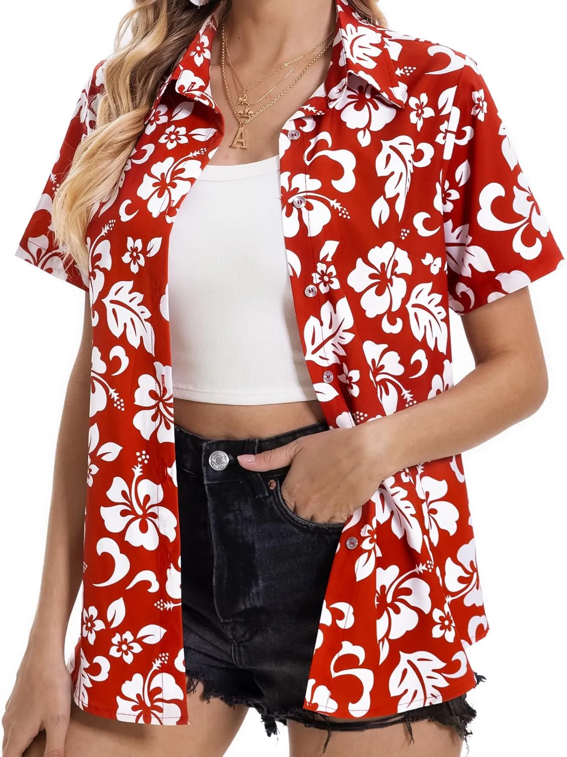 Hawaiian Shirts for Women Tropical Shirt Summer Beach Hawaii Button Down Short Sleeve Blouses Floral Tops Hawaii Outfits 2025