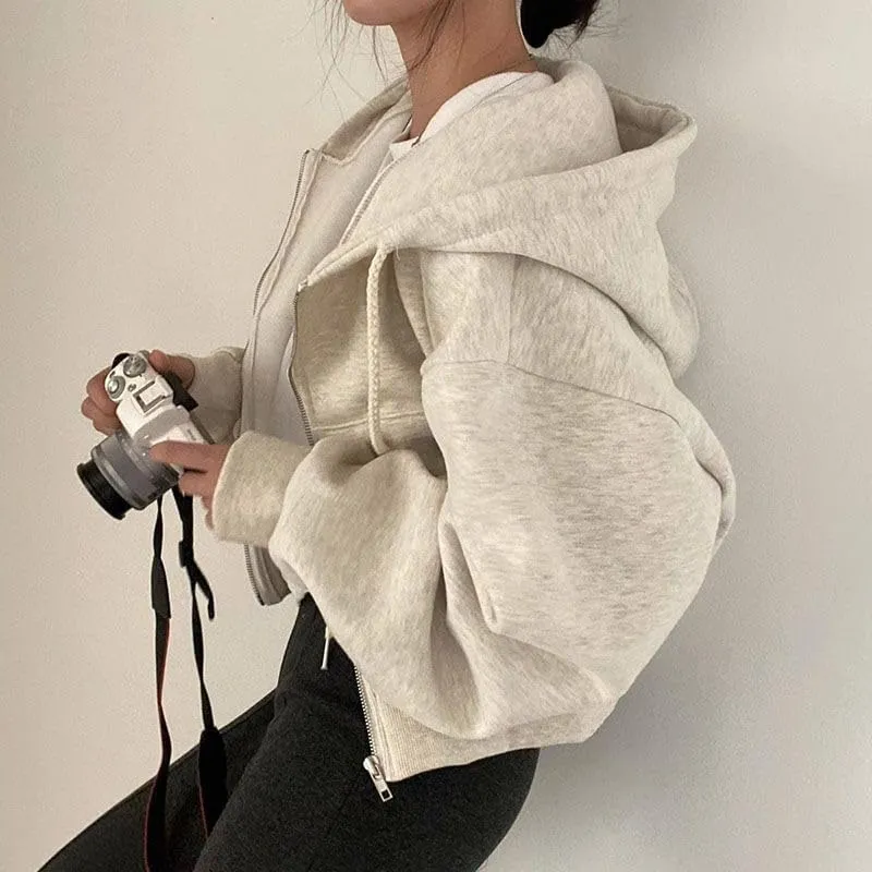 heyheyshine Women's Oversize Zip Up Hoodie Long Sleeve Cropped Cardigan Sweatshirt with Pocket Fall Outfits for Women 2024