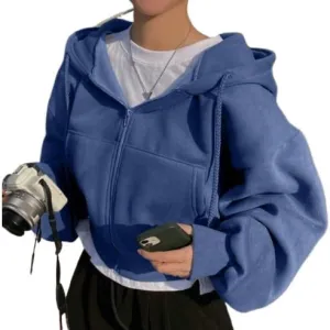 heyheyshine Women's Oversize Zip Up Hoodie Long Sleeve Cropped Cardigan Sweatshirt with Pocket Fall Outfits for Women 2024