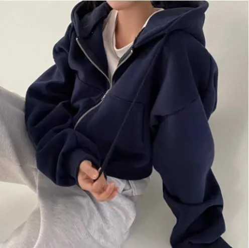 heyheyshine Women's Oversize Zip Up Hoodie Long Sleeve Cropped Cardigan Sweatshirt with Pocket Fall Outfits for Women 2024