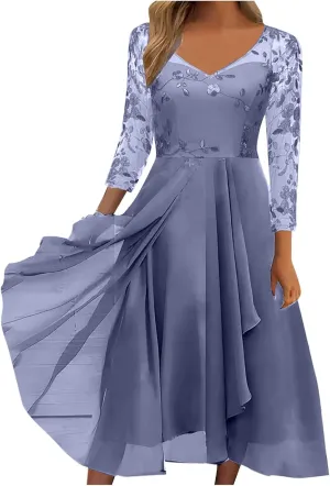 HGps8w Mother of The Bride Dresses for Women Lace Chiffon Flowy Dress Elegant Formal Evening Party Gown for Wedding
