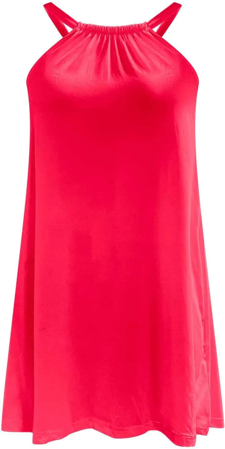 hlysgo Beach Dresses for Women Summer Loose Crew Neck Sleeveless Sundresses Solid Swimsuit Coverup Knee Length Mini Dress