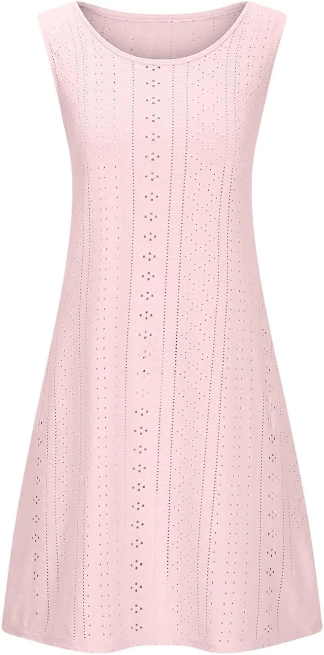 hlysgo Coverup Summer Dresses for Women 2025 Eyelet Casual Loose Sleeveless Mini Sundresses Beach Tank Dresses with Pockets