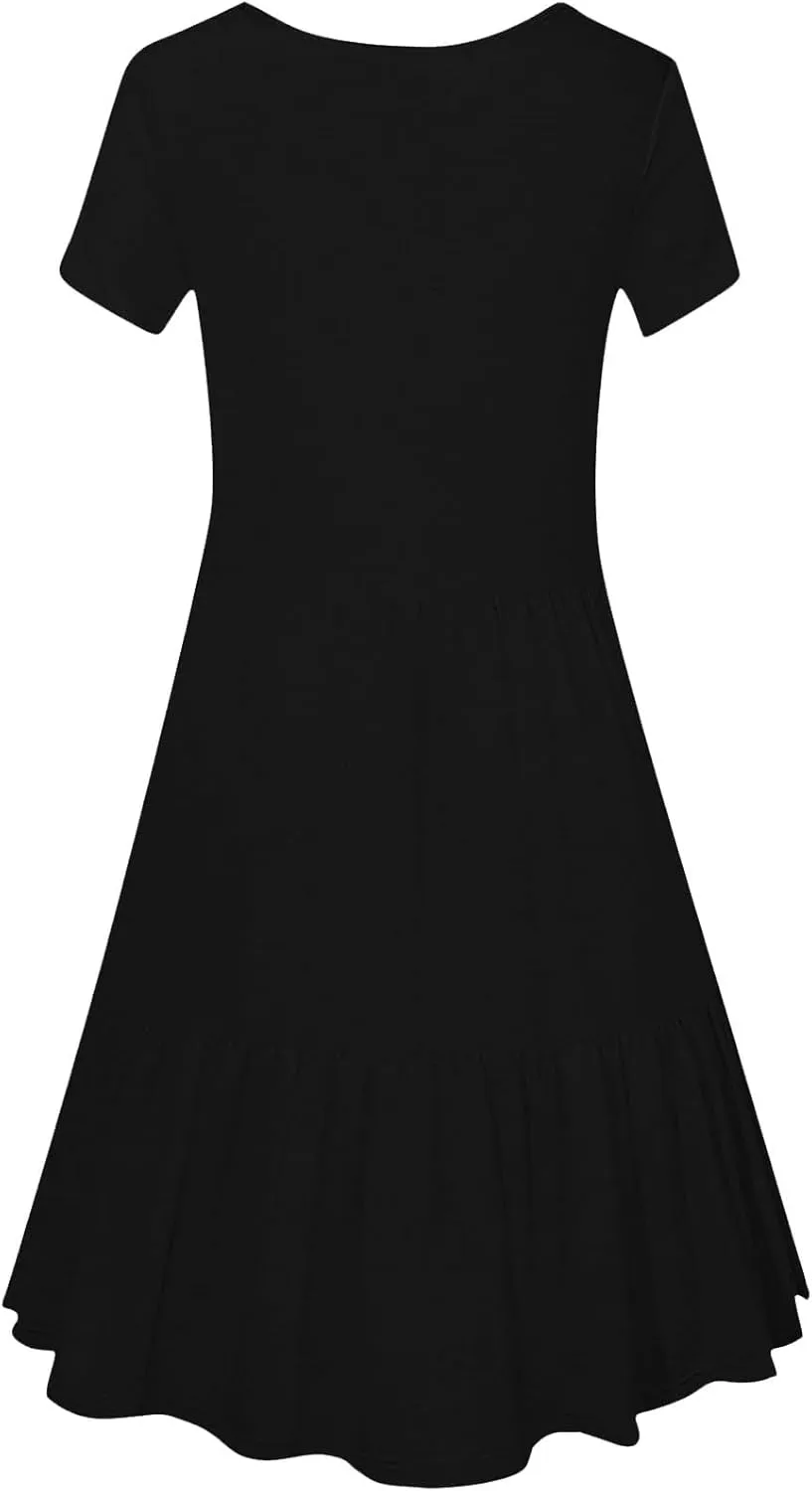 hlysgo Dresses for Women 2025 Summer Ruffled Hem Short Sleeve Square Neck Mini Dress A-Line Flowy Beach Dress with Pockets