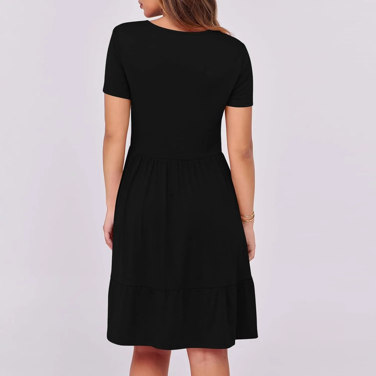 hlysgo Dresses for Women 2025 Summer Ruffled Hem Short Sleeve Square Neck Mini Dress A-Line Flowy Beach Dress with Pockets