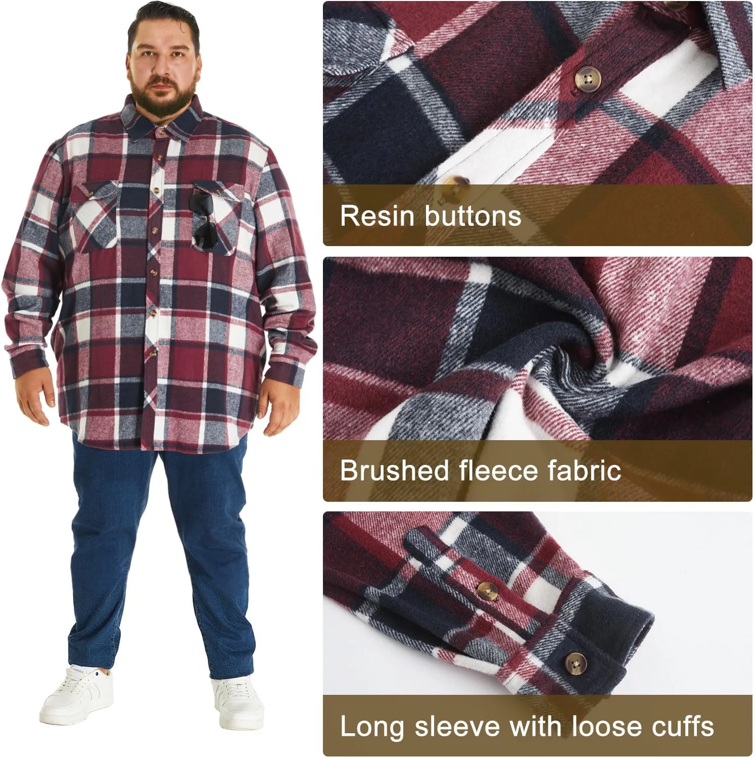 HOdo Big and Tall Mens Heavyweight Flannel Shirt 2XL- 6XL Button Down Shirt