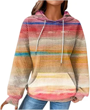 Hoodies for Women Waffle Knit Cute Hoodies Drawstring Pullover Sweatshirts Fashion Casual Sweaters Comfy Fall Clothes Outfits