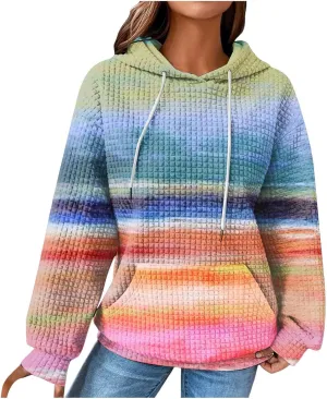 Hoodies for Women Waffle Knit Cute Hoodies Drawstring Pullover Sweatshirts Fashion Casual Sweaters Comfy Fall Clothes Outfits