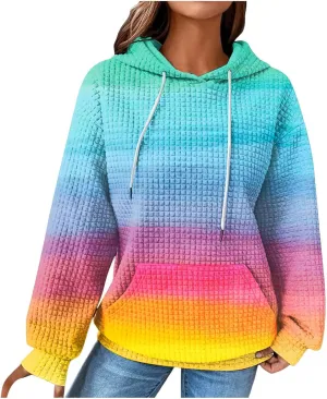 Hoodies for Women Waffle Knit Cute Hoodies Drawstring Pullover Sweatshirts Fashion Casual Sweaters Comfy Fall Clothes Outfits