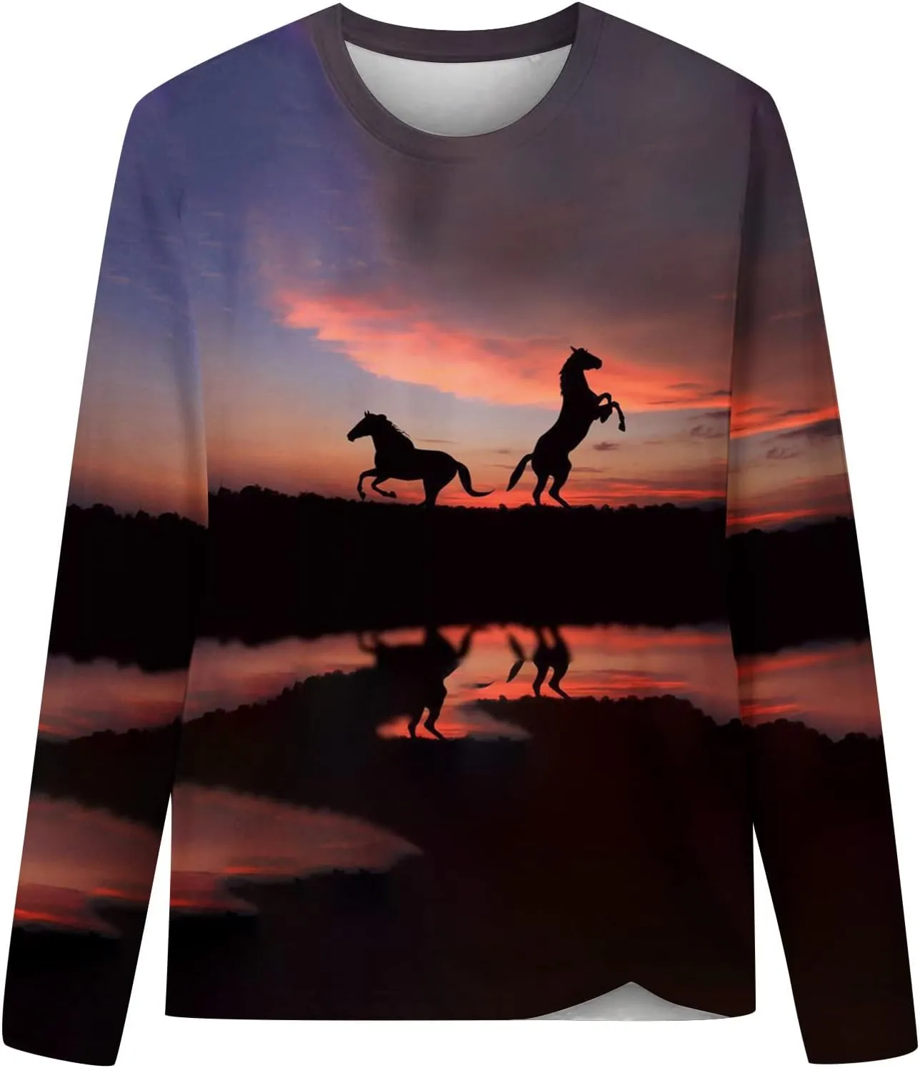 Horses T Shirt Women Funny Graphic Tees Long Sleeve Crew Neck Shirts Casual Loose Fit Blouses Horse Lover T-Shirt Gift