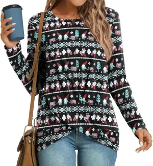 HOTGIFT Women's Long Sleeve Tunic Tops Casual Crewneck T-Shirts Front Twist Top Tee Blouse For Leggings