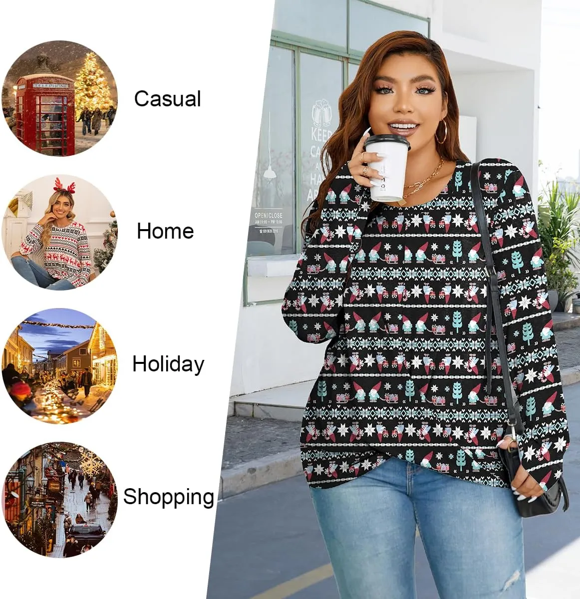 HOTGIFT Women's Long Sleeve Tunic Tops Casual Crewneck T-Shirts Front Twist Top Tee Blouse For Leggings