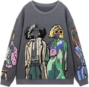 HYxwrjoker Womens Fashion Oversized Long Sleeve Crewneck Sweatshirts Graphic Fall Pullover Tops Casual Trendy