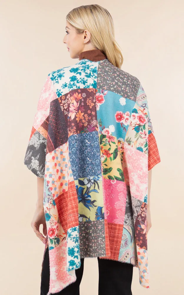 KA4286 FLORAL PATCH PATTERN KIMONO COVER UP